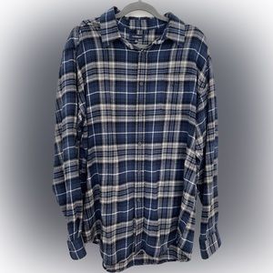 CROFT BARROW Plaid FLANNEL Shirt Indigo Blue Gray Check Long Sleeve Men